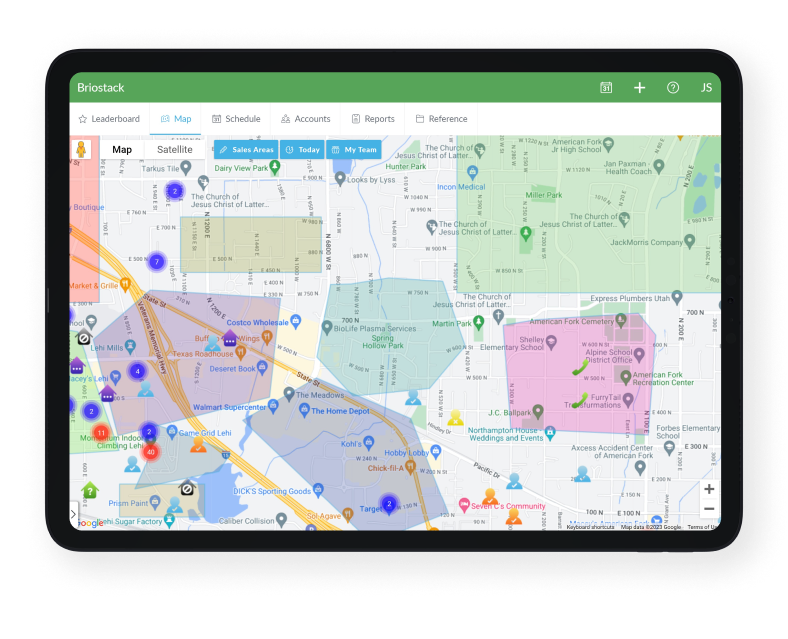 sales territory map on tablet